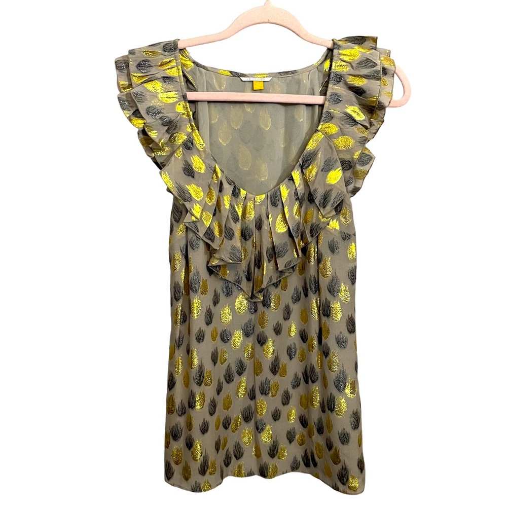 Leifdottir Metallic Firewing Gold Leaf Ruffle V-
Neck Top Blouse